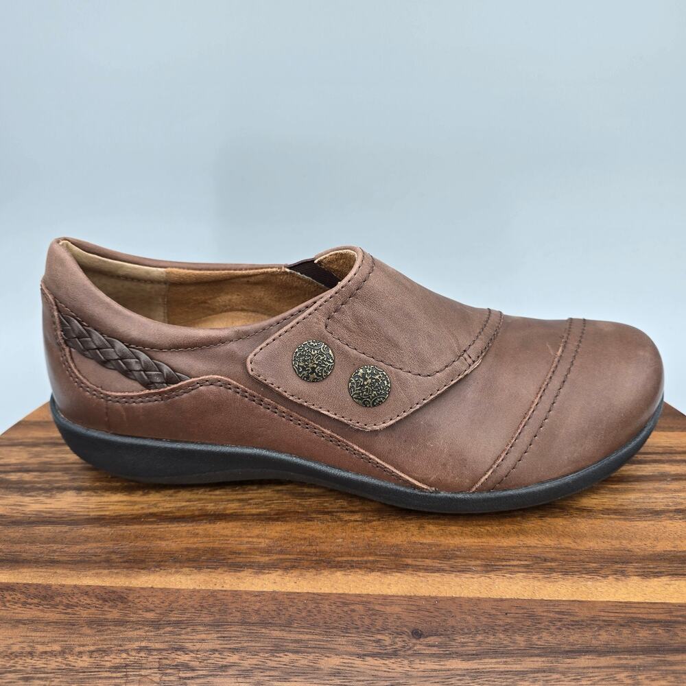 Aetrex Karina Shoes Women's 10.5 Brown Leather Adjustable Strap Comfort Sneakers